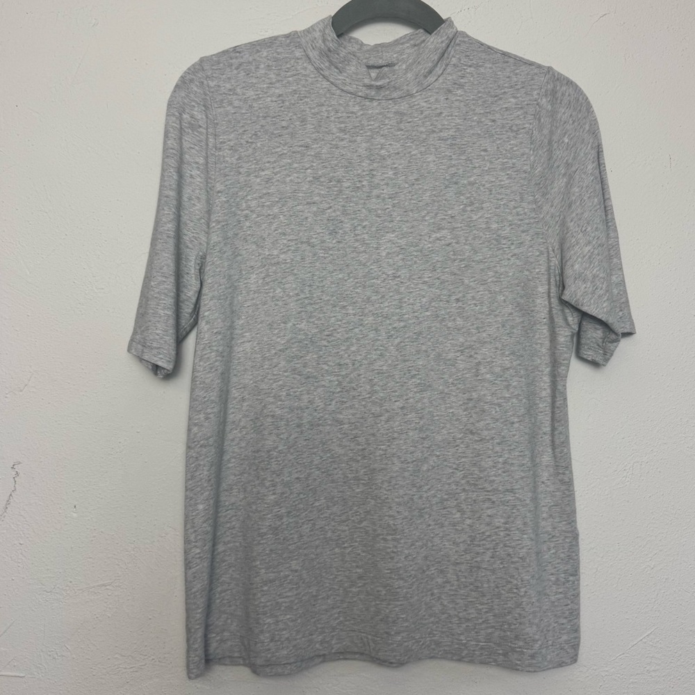 Banana Republic Timeless Mock Neck Heathered Gray Cotton Modal Top